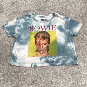 David Bowie Vintage Style Graphic Tie-Dye Cropped T-Shirt Womens XS Aladdin Sane